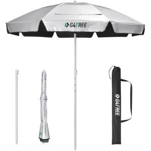 imageG4Free Heavy Duty Beach Umbrella for Sand UPF 50 UV Protection Sun Shelter Double Canopy with Air Vent and Push Button Tilt 65 ft Portable Parasols with Carry Bag for Outdoor Patio PoolBlack