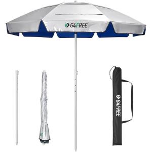 imageG4Free Heavy Duty Beach Umbrella for Sand UPF 50 UV Protection Sun Shelter Double Canopy with Air Vent and Push Button Tilt 65 ft Portable Parasols with Carry Bag for Outdoor Patio PoolBlue