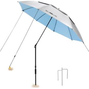 imageG4Free Heavy Duty Beach Umbrella for Sand UPF 50 UV Protection Sun Shelter Double Canopy with Air Vent and Push Button Tilt 65 ft Portable Parasols with Carry Bag for Outdoor Patio PoolLight BlueSilver