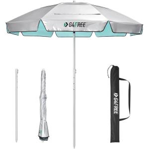 imageG4Free Heavy Duty Beach Umbrella for Sand UPF 50 UV Protection Sun Shelter Double Canopy with Air Vent and Push Button Tilt 65 ft Portable Parasols with Carry Bag for Outdoor Patio PoolLake Blue