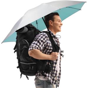 imageG4Free Liteflex Hiking Umbrella Mini Compact Ultralight Collapsible Reflective Silver Trekking Backpacking UmbrellaLake Blue