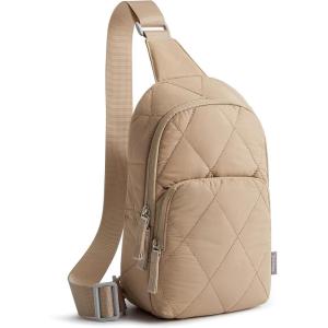 imageG4Free Sling Bag for Women Casual Quilted Puffer Crossbody Purse Lightweight Fanny Packs for Daily Travel WorkKhaki