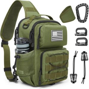 imageG4Free Tactical Sling Bag for Men Women EDC Concealed Carry Bag with Molle Crossbody Shoulder Pack BlackGreen