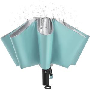 imageG4Free UPF 50 UV Protection 54 Inch Large Reverse Travel Umbrella 10 Ribs Windproof Compact Sun Blocking Inverted Car Umbrellas Automatic Open Close BlackSilverUVLake BlueSilver