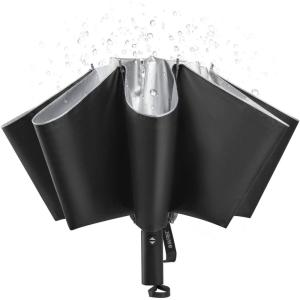 imageG4Free UPF 50 UV Protection 54 Inch Large Reverse Travel Umbrella 10 Ribs Windproof Compact Sun Blocking Inverted Car Umbrellas Automatic Open Close BlackSilverUVBlackSilver