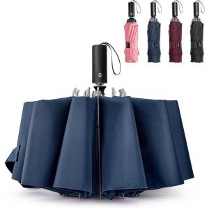imageG4Free UPF 50 UV Protection 54 Inch Large Reverse Travel Umbrella 10 Ribs Windproof Compact Sun Blocking Inverted Car Umbrellas Automatic Open Close BlackSilverBlue