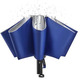 imageG4Free UPF 50 UV Protection 54 Inch Large Reverse Travel Umbrella 10 Ribs Windproof Compact Sun Blocking Inverted Car Umbrellas Automatic Open Close BlackSilverUVBlueSilver