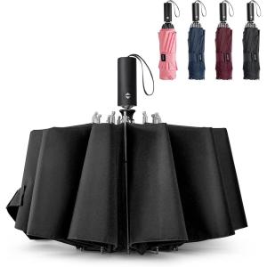 imageG4Free UPF 50 UV Protection 54 Inch Large Reverse Travel Umbrella 10 Ribs Windproof Compact Sun Blocking Inverted Car Umbrellas Automatic Open Close BlackSilverBlack
