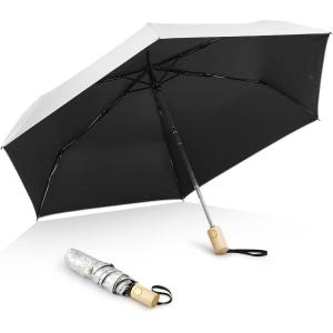 imageG4Free UPF 50 UV Protection Travel Umbrella with Wooden Handle 42 Inch Lightweight Sun Rain Folding Umbrellas Auto Open Close BlackBlack