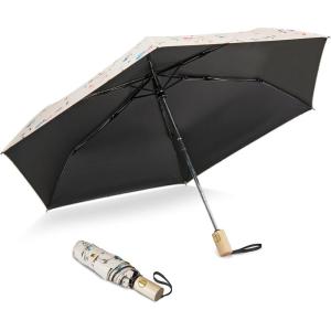 imageG4Free UPF 50 UV Protection Travel Umbrella with Wooden Handle 42 Inch Lightweight Sun Rain Folding Umbrellas Auto Open Close BlackFlower