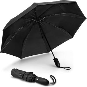 imageG4Free Windproof Travel Umbrellas for Rain 46inch Double Canopy Automatic Compact Umbrella with Strong Fiberglass Frame and Windproof CableBlack