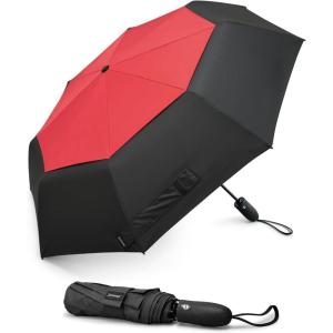 imageG4Free Windproof Travel Umbrellas for Rain 46inch Double Canopy Automatic Compact Umbrella with Strong Fiberglass Frame and Windproof CableBlackRed
