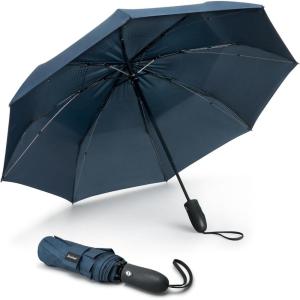 imageG4Free Windproof Travel Umbrellas for Rain 46inch Double Canopy Automatic Compact Umbrella with Strong Fiberglass Frame and Windproof CableNavy Blue