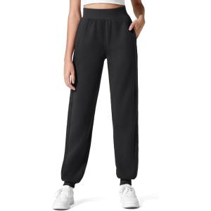 imageG4Free Flurrylux Cotton Fleece Lined Joggers Women Elastic Waist Sweatpants with Pockets Casual Lounge PantsBlack