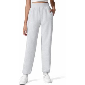 imageG4Free Flurrylux Cotton Fleece Lined Joggers Women Elastic Waist Sweatpants with Pockets Casual Lounge PantsLight Heather