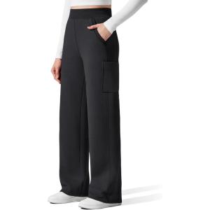 imageG4Free Flurrylux Womens Cargo Fleece Lined Sweatpants Cotton Baggy Wide Leg Pants with Pockets LoungeBlack