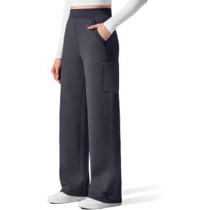 imageG4Free Flurrylux Womens Cargo Fleece Lined Sweatpants Cotton Baggy Wide Leg Pants with Pockets LoungeDark Gray