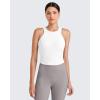 imageG4Free Barefeel Built in Bra Workout Tops for Women Removable Pads Longline Sport Bras Racerback Athletic Tank Yoga GymWhite