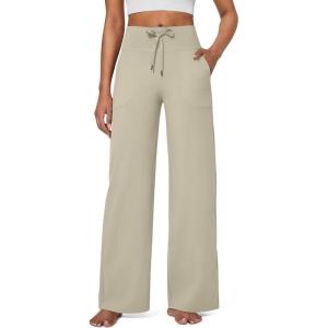imageG4Free EverGoing Wide Leg Pants for Women Yoga Pants High Waist Sweatpants with Pockets Stretch Lounge Pants Comfy WorkoutApricot