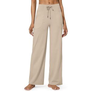 imageG4Free EverGoing Wide Leg Pants for Women Yoga Pants High Waist Sweatpants with Pockets Stretch Lounge Pants Comfy WorkoutKhaki