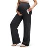 imageG4Free EverGoing Fleece Lined Maternity Wide Leg Pants Over The Belly Pregnancy Trousers with PocketsBlack