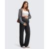 imageG4Free EverGoing Fleece Lined Maternity Wide Leg Pants Over The Belly Pregnancy Trousers with PocketsBlack