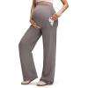 imageG4Free EverGoing Fleece Lined Maternity Wide Leg Pants Over The Belly Pregnancy Trousers with PocketsTaupe