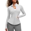 imageG4Free BareFeel Womens Workout Jacket Full Zip Up Slim Hip Length Yoga Athletic Tops with Thumb HolesLight Gray