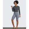 imageG4Free BareFeel Long Sleeve Workout Tops for Women Slim Athletic Gym Yoga Shirt Cropped Basic Tight ShirtDark Gray