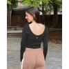 imageG4Free Barefeel Slim Fitted Womens Long Sleeve Crop Workout Tops Low Back Athletic Yoga Exercise Shirts Scoop Neck Base LayerBlack