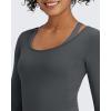 imageG4Free Barefeel Slim Fitted Womens Long Sleeve Crop Workout Tops Low Back Athletic Yoga Exercise Shirts Scoop Neck Base LayerDark Gray