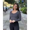 imageG4Free Barefeel Slim Fitted Womens Long Sleeve Crop Workout Tops Low Back Athletic Yoga Exercise Shirts Scoop Neck Base LayerDark Gray