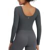imageG4Free Barefeel Slim Fitted Womens Long Sleeve Crop Workout Tops Low Back Athletic Yoga Exercise Shirts Scoop Neck Base LayerDark Gray
