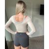imageG4Free Barefeel Slim Fitted Womens Long Sleeve Crop Workout Tops Low Back Athletic Yoga Exercise Shirts Scoop Neck Base LayerKhaki
