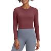 imageG4Free BareFeel Long Sleeve Workout Tops for Women Slim Athletic Gym Yoga Shirt Cropped Basic Tight ShirtDark Burgundy