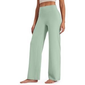imageG4Free BareFeel No Front Seam Straight Leggings for Women High Waisted Wide Leg Yoga Pants 29quot31quot33quotBean Green