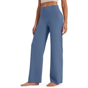 imageG4Free BareFeel No Front Seam Straight Leggings for Women High Waisted Wide Leg Yoga Pants 29quot31quot33quotBlue Gray