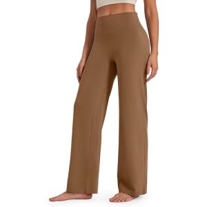 imageG4Free BareFeel No Front Seam Straight Leggings for Women High Waisted Wide Leg Yoga Pants 29quot31quot33quotDark Coffee