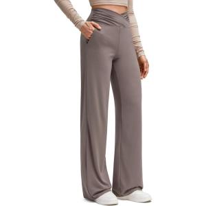 imageG4Free BareFeel High Stretch Wide Leg Yoga Pants for Women Side Pleated V Waist Casual Trousers with PocketsTaupe
