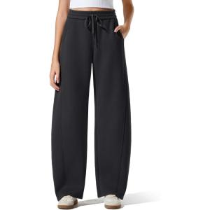 imageG4Free Flurrylux Fleece Lined Baggy Barrel Sweatpants Cotton Wide Leg Lounge Pants with PocketsBlack