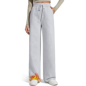imageG4Free Flurrylux Fleece Lined Sweatpants Women Cotton Wide Leg Pants with Pockets Lounge CasualLight Heather