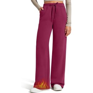 imageG4Free Flurrylux Fleece Lined Sweatpants Women Cotton Wide Leg Pants with Pockets Lounge CasualRumba Red