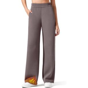 imageG4Free Flurrylux Womens Fleece Lined Wide Leg Sweatpants Cotton Thermal Warm Lounge Pants Winter CasualTaupe