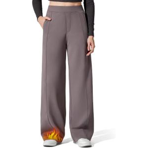 imageG4Free EverGoing Womens Fleece Lined Pants with Pockets High Waisted Wide Leg Casual Warm TrousersTaupe