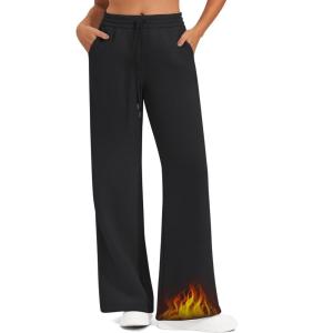 imageG4Free Fleece Lined Sweatpants Women Drawstring Wide Leg Pants Cotton Casual Winter Lounge Pants with Pockets BlackS27
