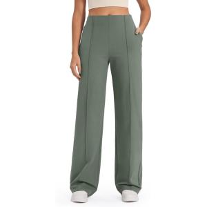 imageG4Free EverGoing Wide Leg Pants for Women High Waisted Yoga Pants with Pockets Stretch Casual Lounge PantsGray Sage