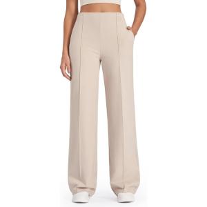 imageG4Free EverGoing Wide Leg Pants for Women High Waisted Yoga Pants with Pockets Stretch Casual Lounge PantsKhaki