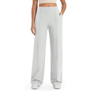 imageG4Free EverGoing Wide Leg Pants for Women High Waisted Yoga Pants with Pockets Stretch Casual Lounge PantsLight Gray