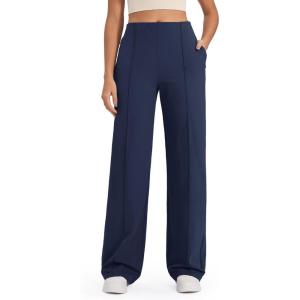 imageG4Free EverGoing Wide Leg Pants for Women High Waisted Yoga Pants with Pockets Stretch Casual Lounge PantsNavy
