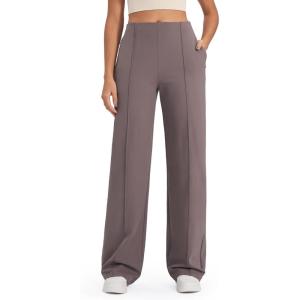 imageG4Free EverGoing Wide Leg Pants for Women High Waisted Yoga Pants with Pockets Stretch Casual Lounge PantsTaupe